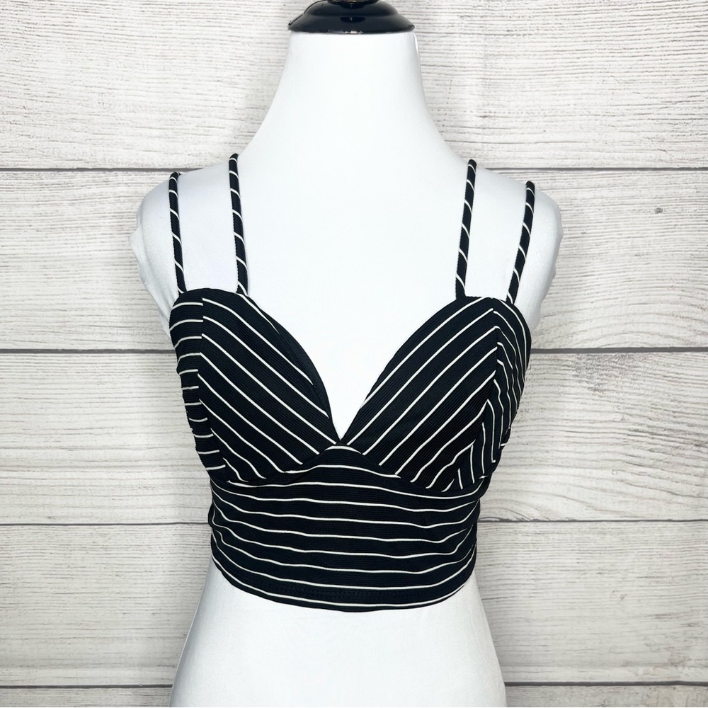 NWT Charlotte Russe Black & White Striped Bustier Crop Top Size Small